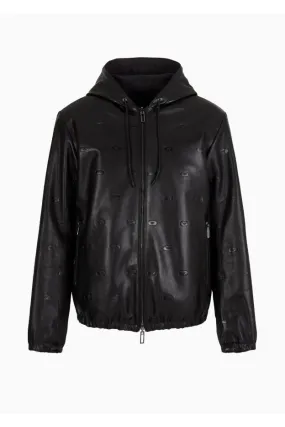 Emporio Armani Blouson Reversibile Con Cappuccio In Nappa Di Agnello Vegetale Con Timbrini Aquila