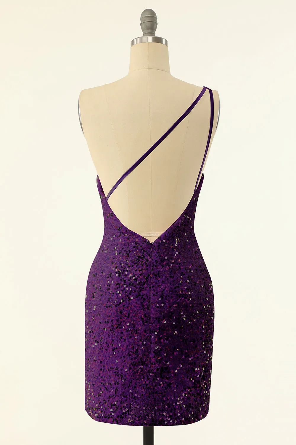 Purple One Shoulder Paillettes Homecoming Dress