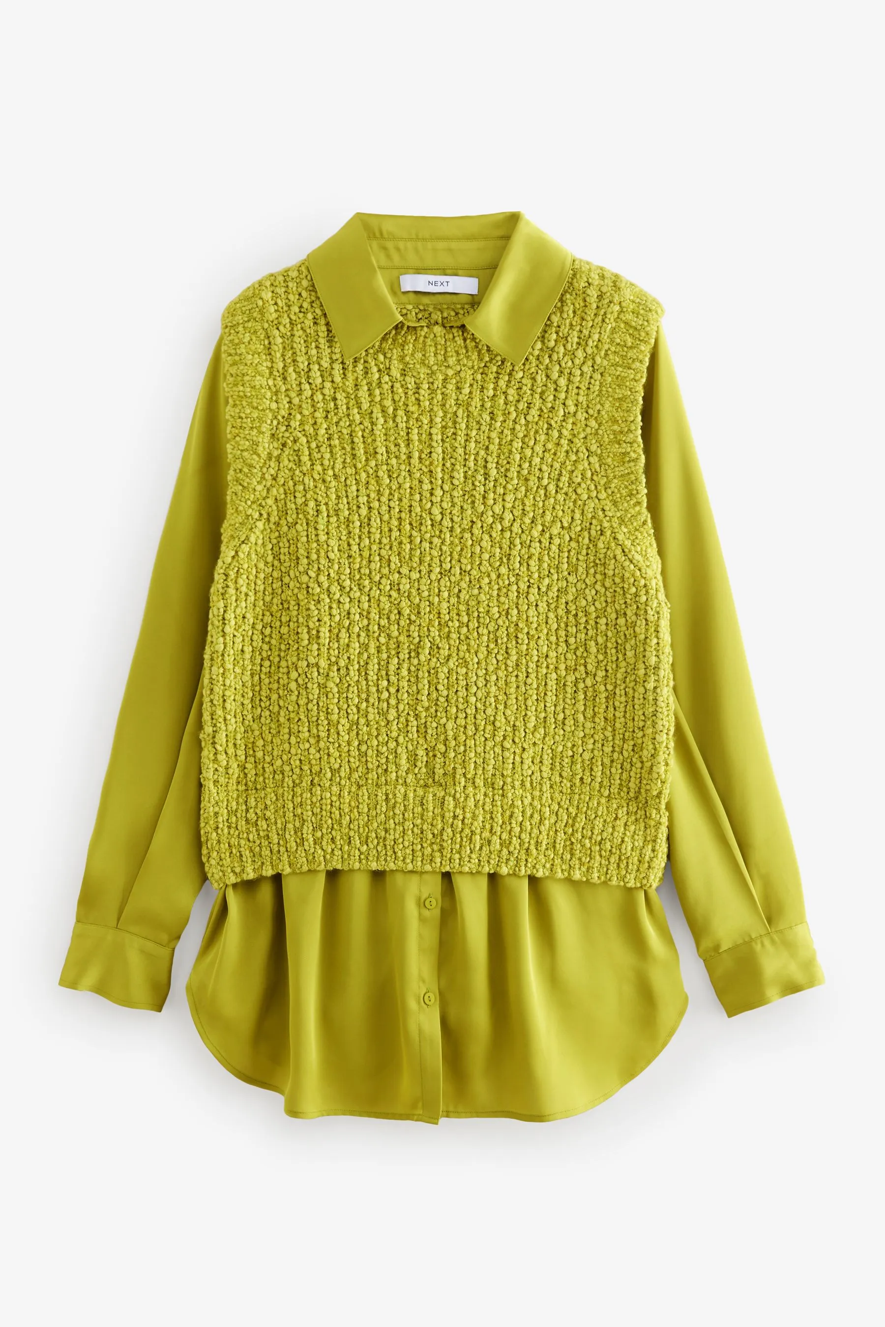 Sleeveless Satin Shirt Layer Knitted Vest Jumper    